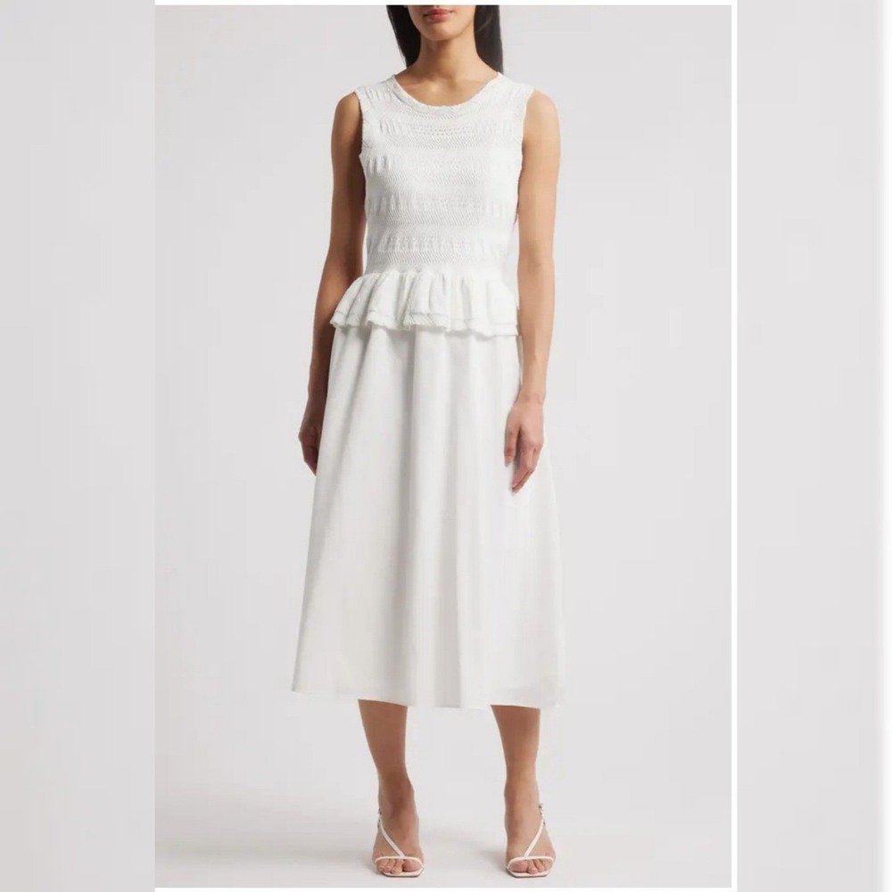 Julia Jordan‎ Mixed Media Stretch Cotton Midi Dress Size Small Color Ivory NWT
